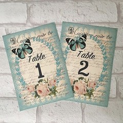 Vintage Style Wedding Table Numbers Names Cards – Shabby Chic Blue Butterfly