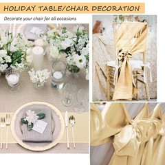 50pcs Beige Satin Sash Wedding Chair Bow, Elastic Chair Sashes S…