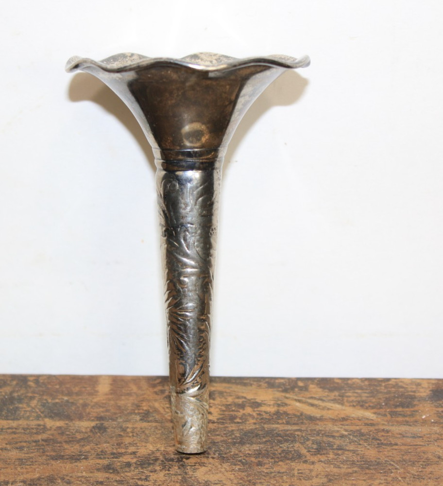 Tussie Mussie Bridal Bouquet Flower Holder Silver Metal 5.5” vintage