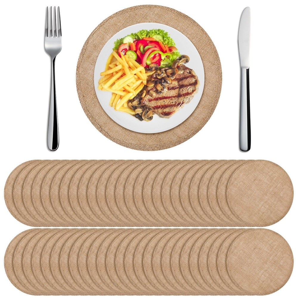 Yunlly Set of 48 Burlap Round Placemats Bulk Burlap Circle Rustic Table Decor…