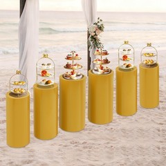 6Pcs Cylinder Pedestal Stands, Metal Display Stands For Wedding Birthday Decor