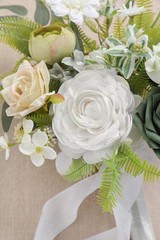 Bridesmaid Bouquet Artificial Silk Foam 11 Inch White Green Rose Wedding Tossing