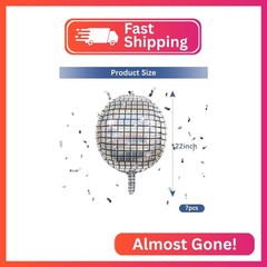 7 PCS Silver Disco Ball Mylar Foil Balloons 22 Inch Huge 4D Round Metallic Spher