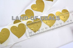 50 Gold Wedding Envelope Seals Sticker Embossed Heart Shape Seal