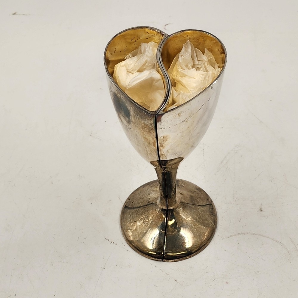 Lenox Silver Heart Goblet Pair Kirk Stieff Wedding Promises Bride Groom w Box
