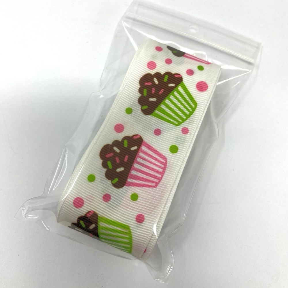 Cupcake Grosgrain Ribbon 1.5” 3 yard pink green brown white