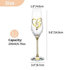 NUPTIO 50th Anniversary Champagne Flutes: Set of 2 Gold Crystal Toasting Glas…