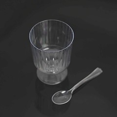 24 Clear 5 oz Ribbed Round Plastic Dessert Cups Spoons Set Party Events Supplies