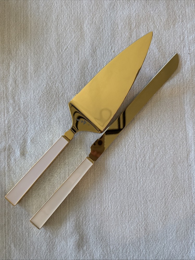 Kate Spade Wedding Cake Server Light Pink With Gold, Serrated Knife And Server
