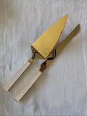 Kate Spade Wedding Cake Server Light Pink With Gold, Serrated Knife And Server