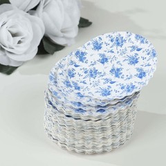 100 White Blue Mini Paper Plates with Scalloped Rim French Toile Design Wedding
