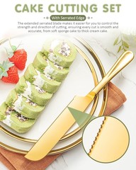 2-Piece Gold Cake Cutting Set Serrated Knife & Pie Server Spatula for Desserts