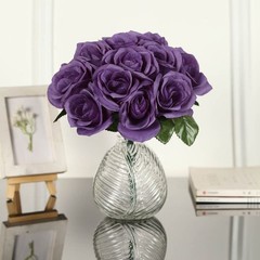 PURPLE 12″ tall Velvet Roses ARTIFICIAL FLOWERS Bouquet Party Events Decorations