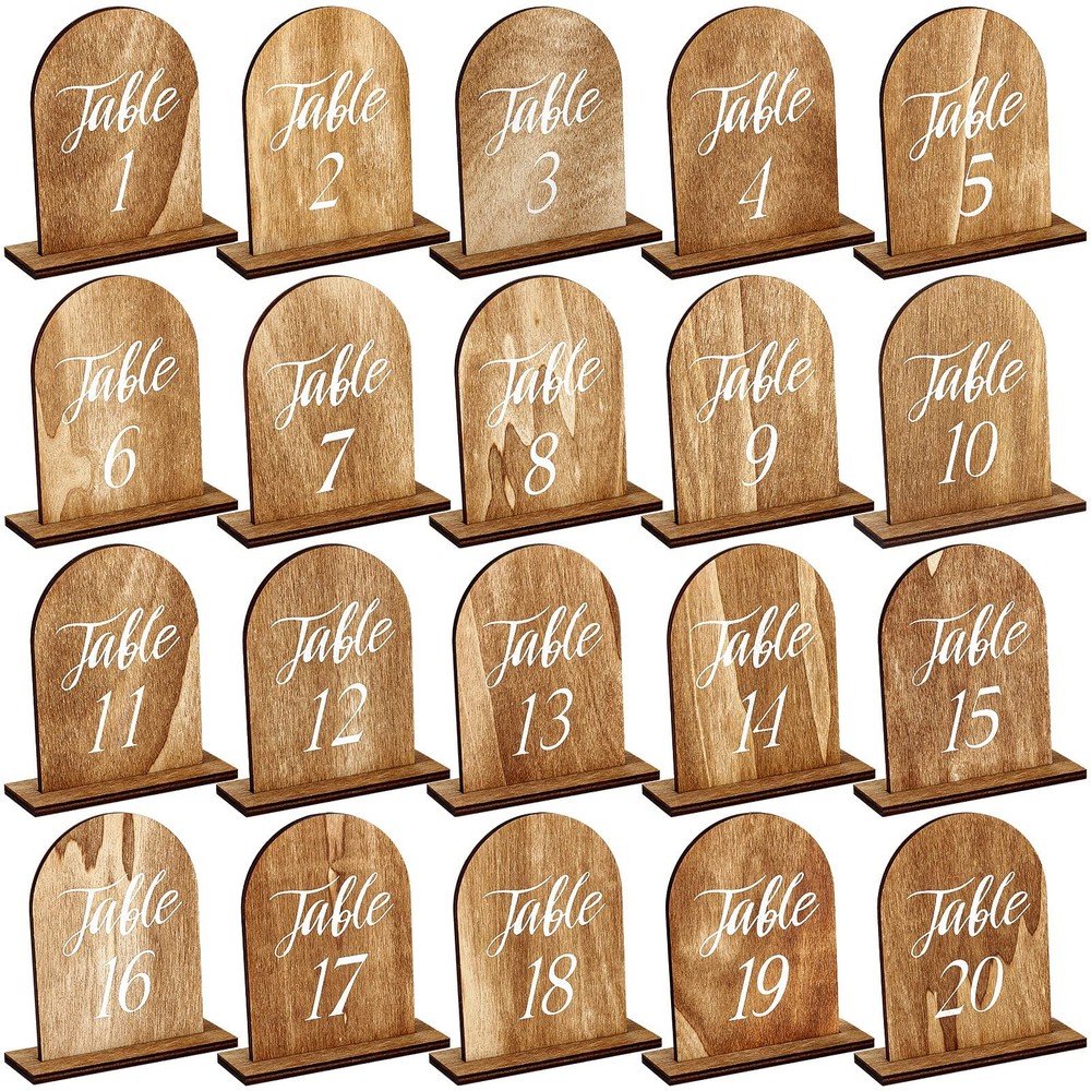 20 Pcs Wedding Wooden Table Numbers with Wooden Base Rustic Wedding Centerpieces