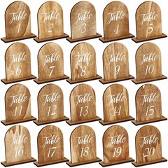 20 Pcs Wedding Wooden Table Numbers with Wooden Base Rustic Wedding Centerpieces