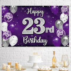 Happy 23rd Birthday Decorations,23rd Purple & Silver Balloon Large Birthday B…