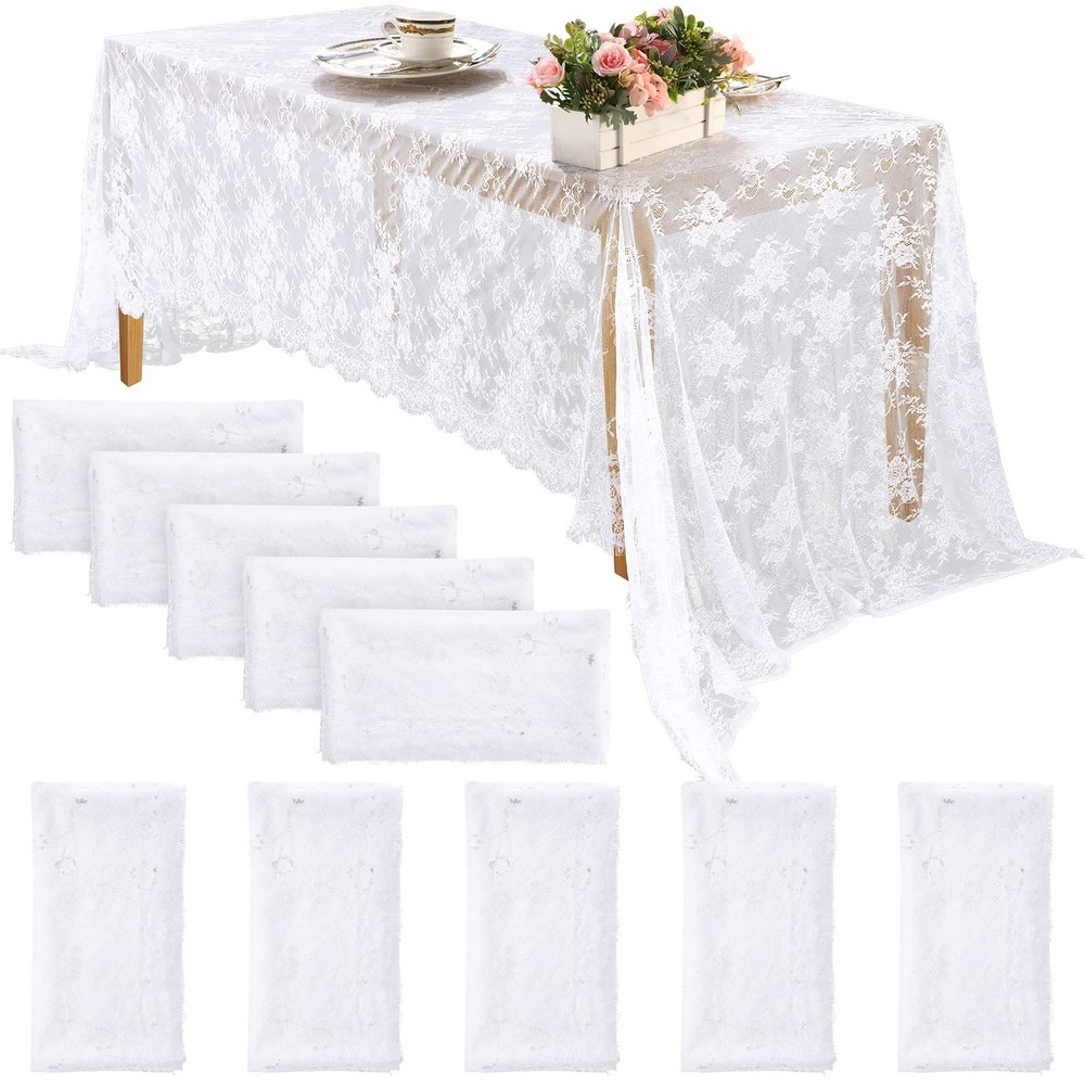 Chumia 10 Pcs Lace Tablecloth Rectangular 60 x 120 Inch 60 X 120 Inch, White