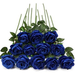 Fake Roses Artificial Flowers – Fake Artificial Roses Silk Flowers 10 Pcs Blue