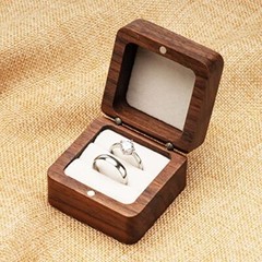 Square Solid Wood Double Ring Box Case for Wedding Ceremony Beige Inner