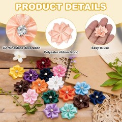 100 Pcs Ribbon Flowers, 1.2 in Fabric Flowers with Rhinestones, Light Pink