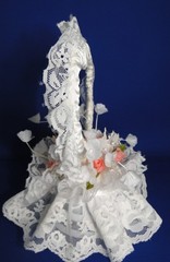 New Vintage Elegant Wedding Caketop with lace heart & pink roses #393