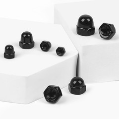1/4-20 Acorn Cap Nuts, 25 PCS Black Coating Acorn Dome Cap Nuts, Hex Drive, S…