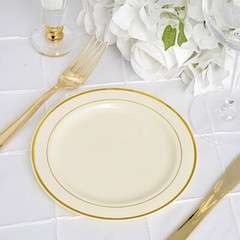 Plastic IVORY with Gold Rim 6″ PLATES Disposable Party Wedding WHOLESALE