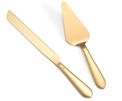 Elegant Wedding Cake Cutting Set Gold Knife Server Rounded Edges Pie Cutter Food