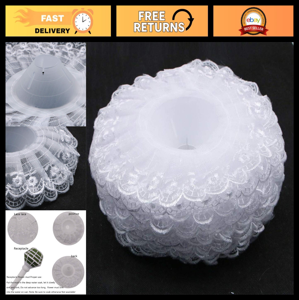 6Pcs Lace Bouquet Collar DIY Holder for Wedding Bridal Bouquets – White Lace Dec