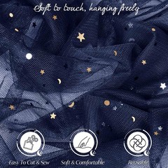 Horbaunal Navy Blue Glitter Tulle Fabric Rolls 3 Yards, Blue-star&moon
