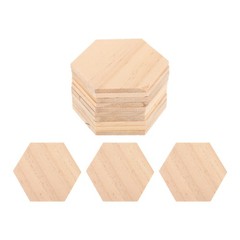 25Pcs Beige Hexagon Wood Discs Smooth Sanded for Crafting and Decoration