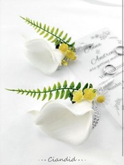 2PCS Candid Lily Boutonniere for Men Wedding Bridegroom & Best Men White Flowers