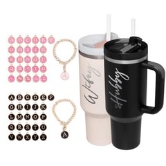 Wifey Hubby 40 oz Tumbler Cup for Couples with Handle Lids Straws Letter Charm