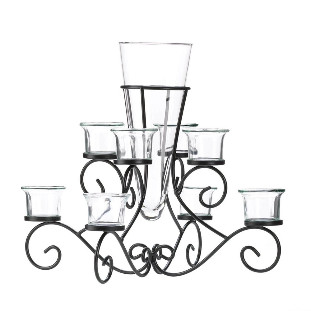 Stunning Scrollwork Candleholder Stand With Vase Home Decorative Collectible