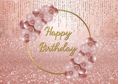 Pink Rose Gold Happy Birthday Backdrop Glitter Rose Gold Floral Balloon Bokeh…