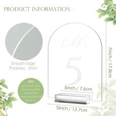 1-10 Frosted 5×7 Acrylic Arch Table Numbers, Stands, Wedding, Centerpiece