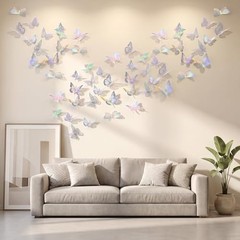 3D Butterfly Wall Decor, 48Pcs 6 Sizes Silver Laser Butterfly Wall Stickers