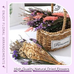 2 Pack Large Dried Flower Bouquets 15.7 inch Lavender Baby Breath Purple, Pink
