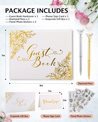 Wedding Guest Book Gold Foil Hardcover 9×7 Personalized Sign In Photo Album Set