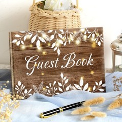 Wood Grain Wedding Guest Book with Pen for Decor As the Picture Shown