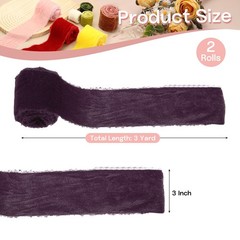 2 Roll Velvet Ribbon, 3 Inch x 3 Yard Silk Frayed Ribbon, Dark Purple