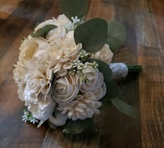 17PC Off White Sola Wood Bridal Bouquet & Artificial Eucalyptus Wedding Flowers