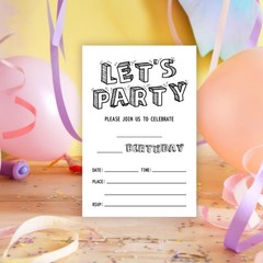 Black and White Birthday Invitations, 25 Double-Sided Invitation Cards with 2…