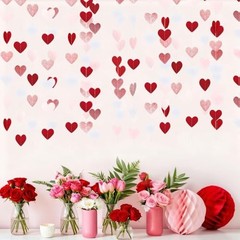 52 Feet Heart Streamers Paper Garlands Rose-Gold Pink Burgundy-Red White