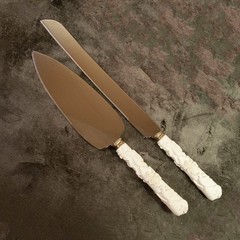 Vintage Sheffield England Bridal Wedding Cake Knife & Server Set Dove Rose