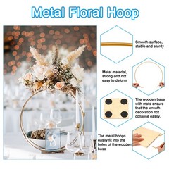 2Set 12″ Metal Round Floral Hoop Table Wreath Centerpiece Party Decoration Gold