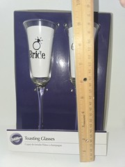 Classic Wilton Bride & Groom Toasting Glasses Clear W/black Wedding Vintage