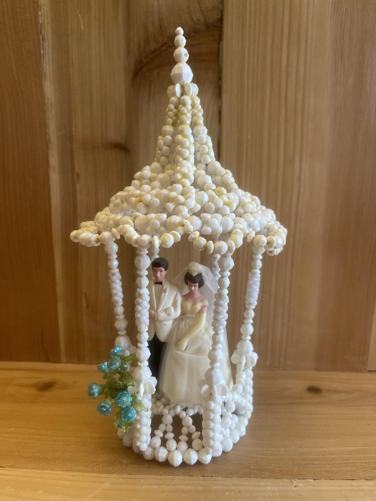 Vintage Hand Beaded 1950’s 1960’s Bride Groom Wedding Cake Topper 10” Wilton