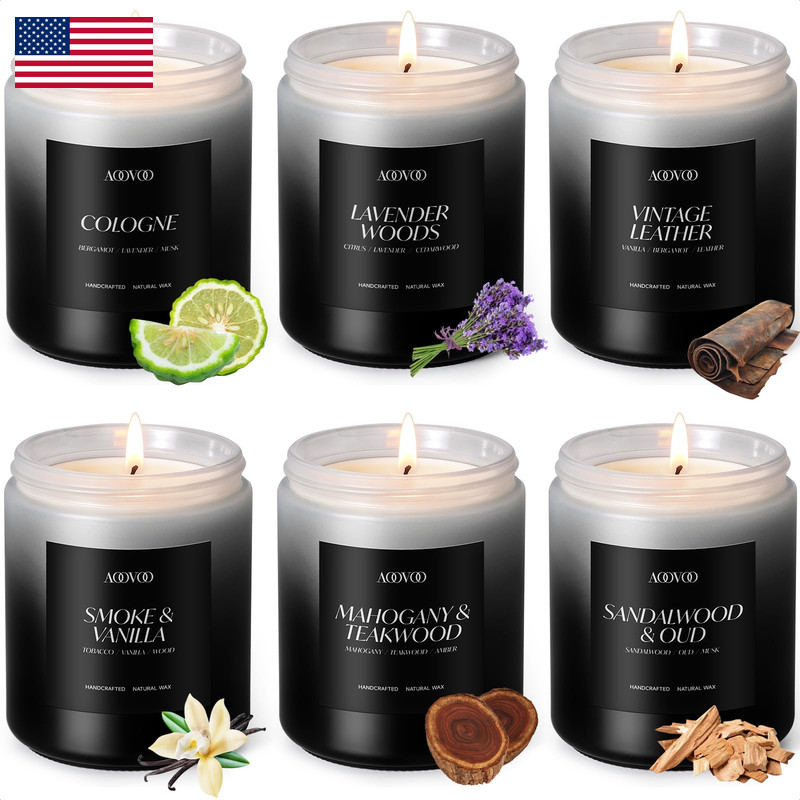 Aoovoo Scented Candles Set – 6 Pack Men Candles For Home Scented 42 Oz Soy Wax