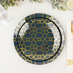 20 NAVY BLUE Plastic DINNER SALAD GOLD Geometric Design Home Events Tableware